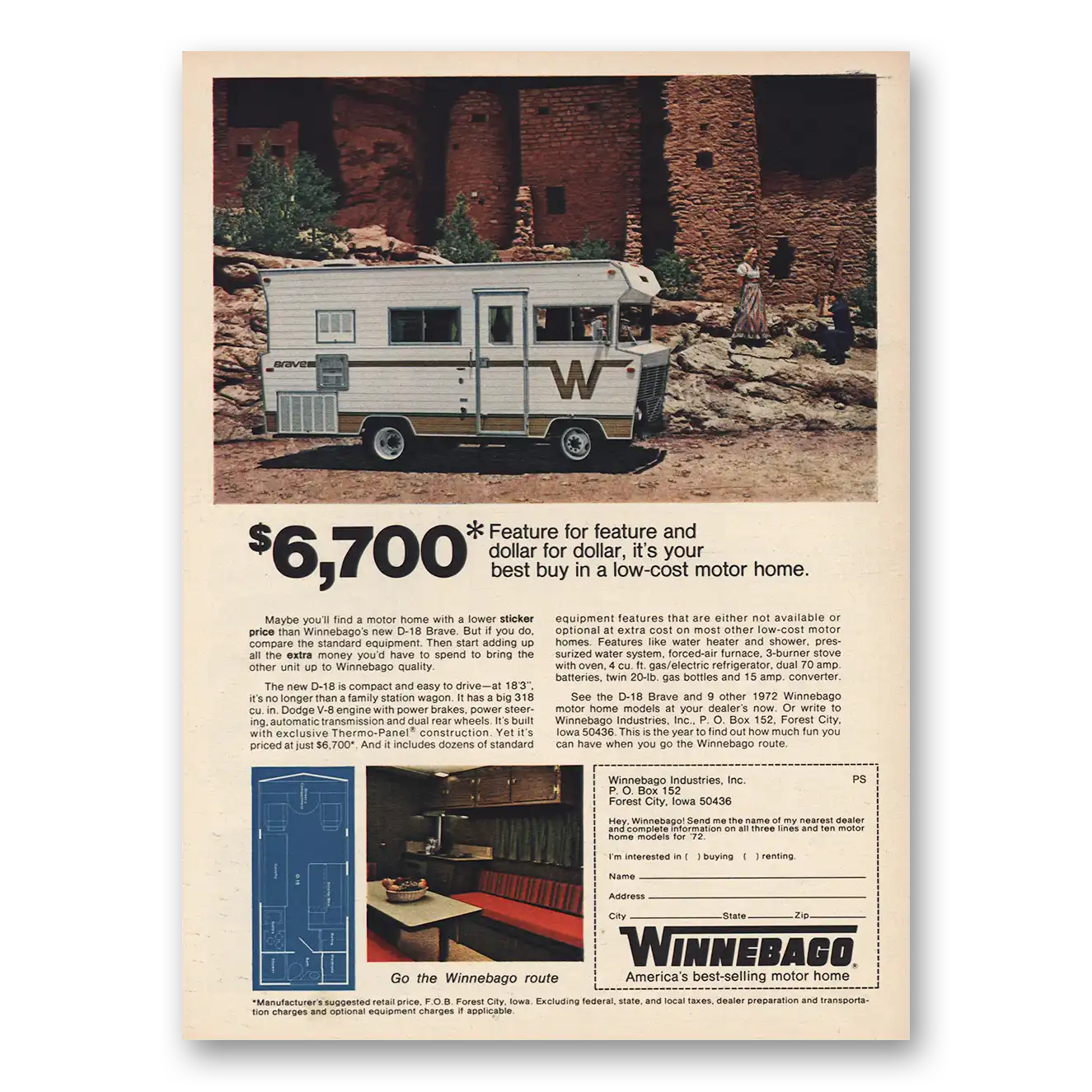 1972 Winnebago Motor Home Feature for Feature Vintage Magazine Print Ad