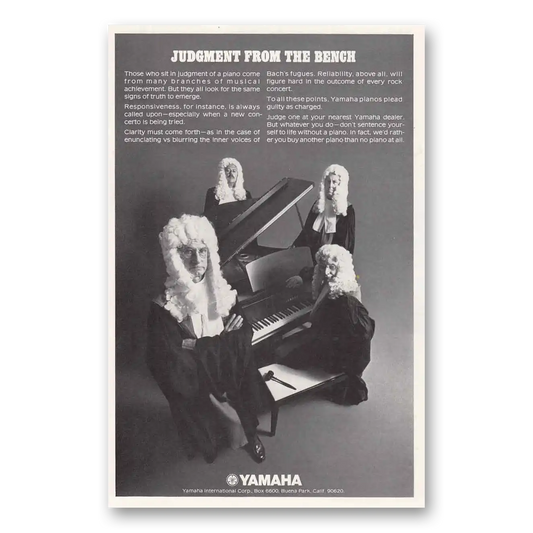 1972 Yamaha Piano Judgment From the Bench Vintage Magazine Print Ad