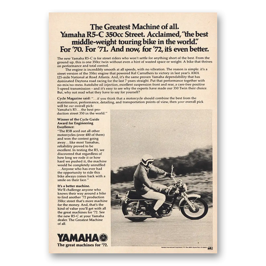 1972 Yamaha Motorcycles Greatest Machine of All Vintage Magazine Print Ad