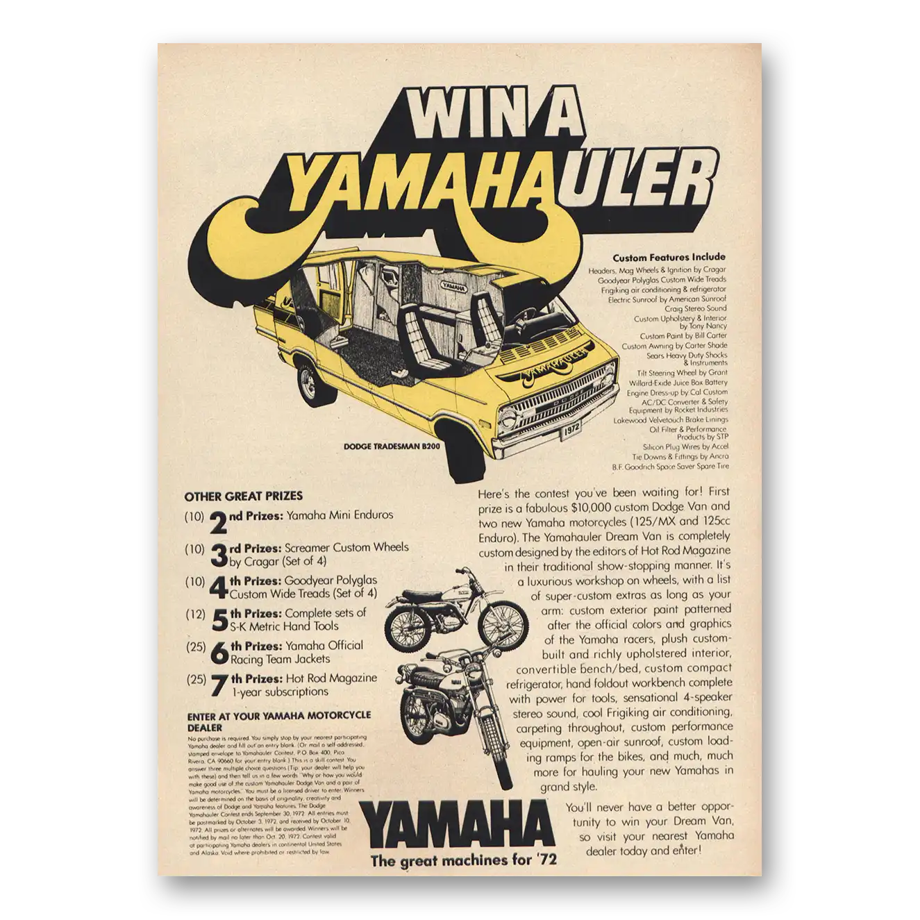 1972 Yamaha Yamahauler Vintage Magazine Print Ad