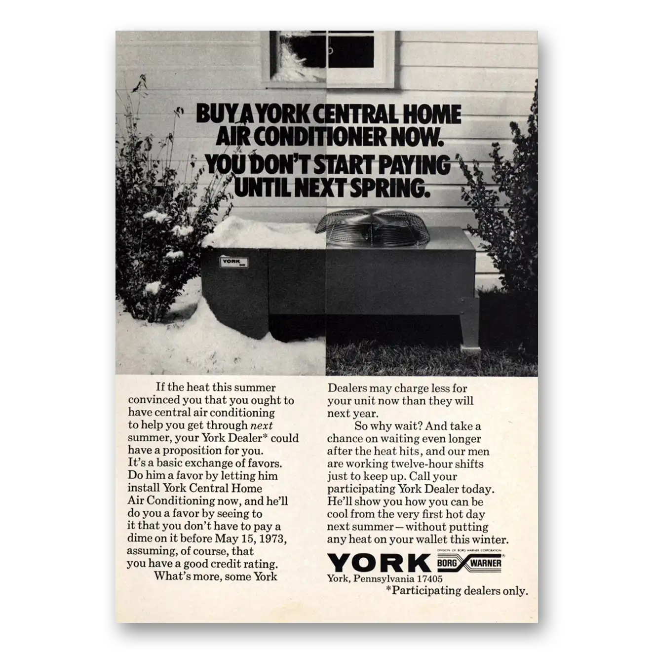 1972 York Air Conditioning Buy a York Central Home Air Conditioner Now Vintage Magazine Print Ad