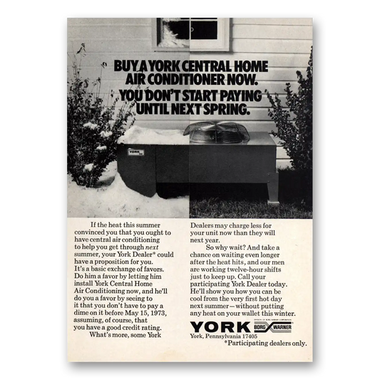 1972 York Air Conditioning Buy a York Central Home Air Conditioner Now Vintage Magazine Print Ad