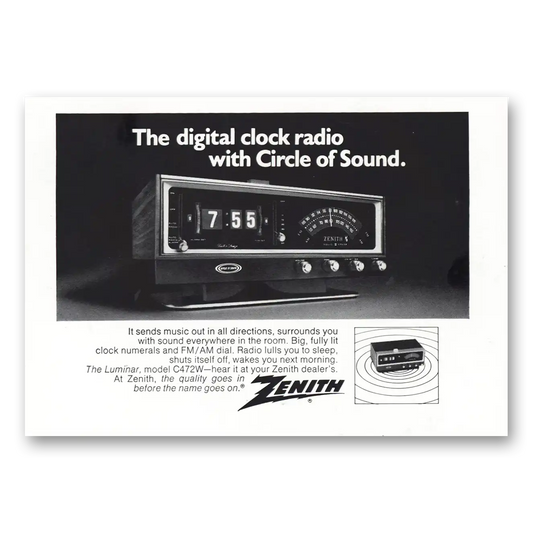 1972 Zenith Radio Digital Clock Radio Circle of Sound Vintage Magazine Print Ad