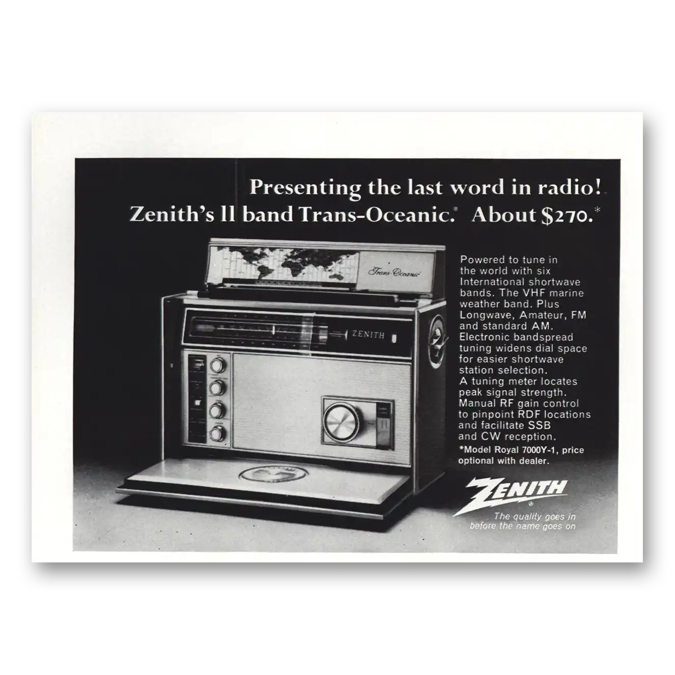 1972 Zenith Radio Band Trans Oceanic Radio Last Word in Radio 7000Y1 Vintage Magazine Print Ad