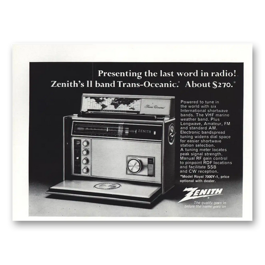 1972 Zenith Radio Band Trans Oceanic Radio Last Word in Radio 7000Y1 Vintage Magazine Print Ad