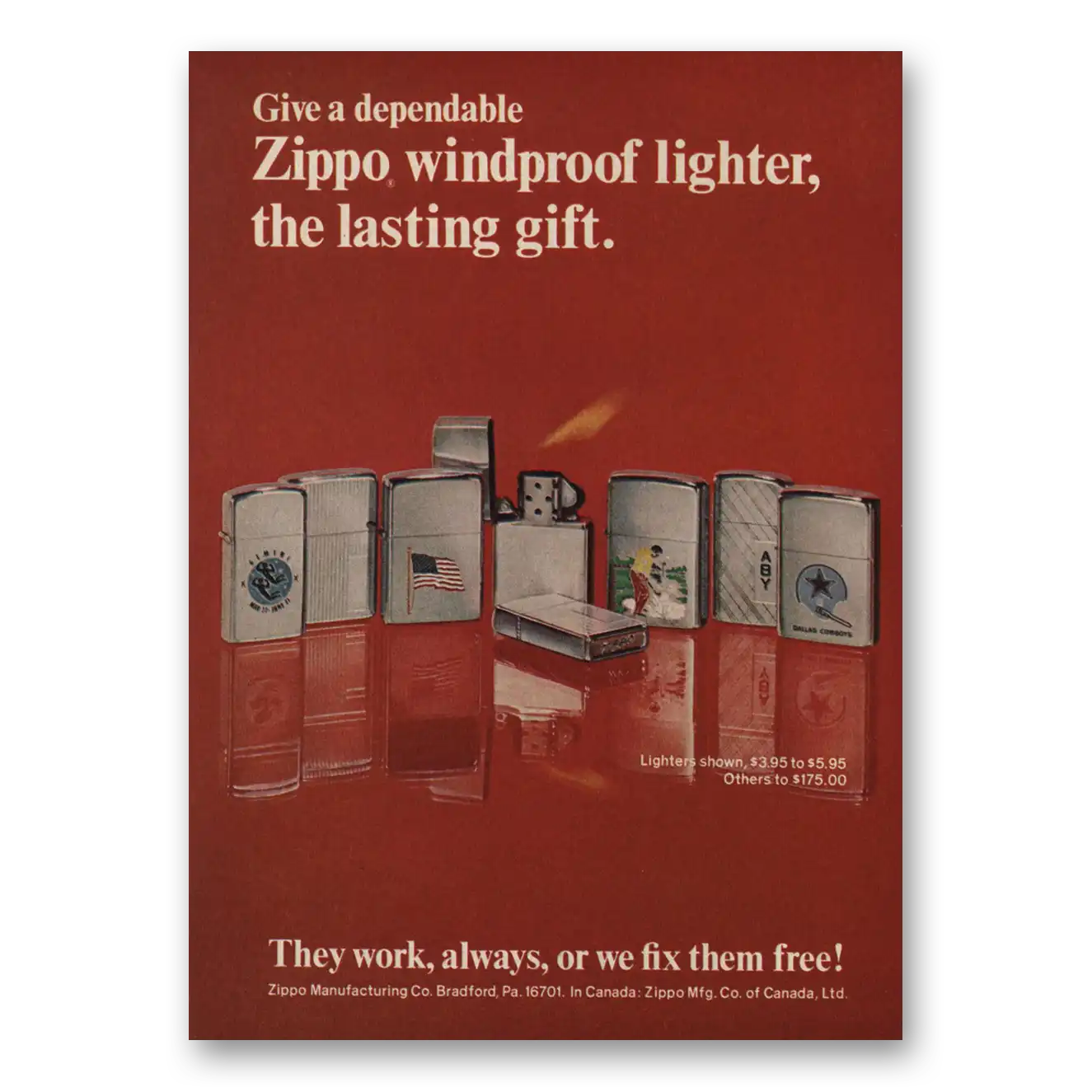 1972 Zippo Lighter Windproof Lighter Lasting Gift Vintage Magazine Print Ad