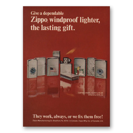 1972 Zippo Lighter Windproof Lighter Lasting Gift Vintage Magazine Print Ad