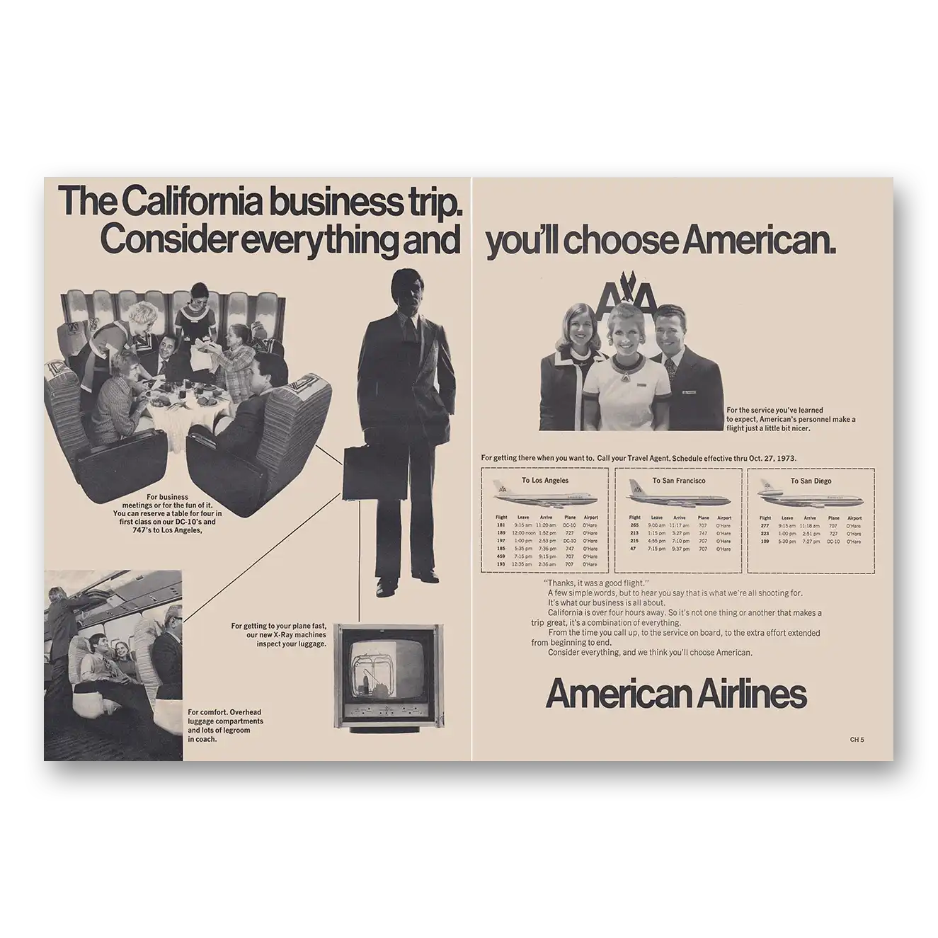 1973 American Airlines California Business Trip Vintage Magazine Print Ad