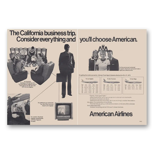 1973 American Airlines California Business Trip Vintage Magazine Print Ad