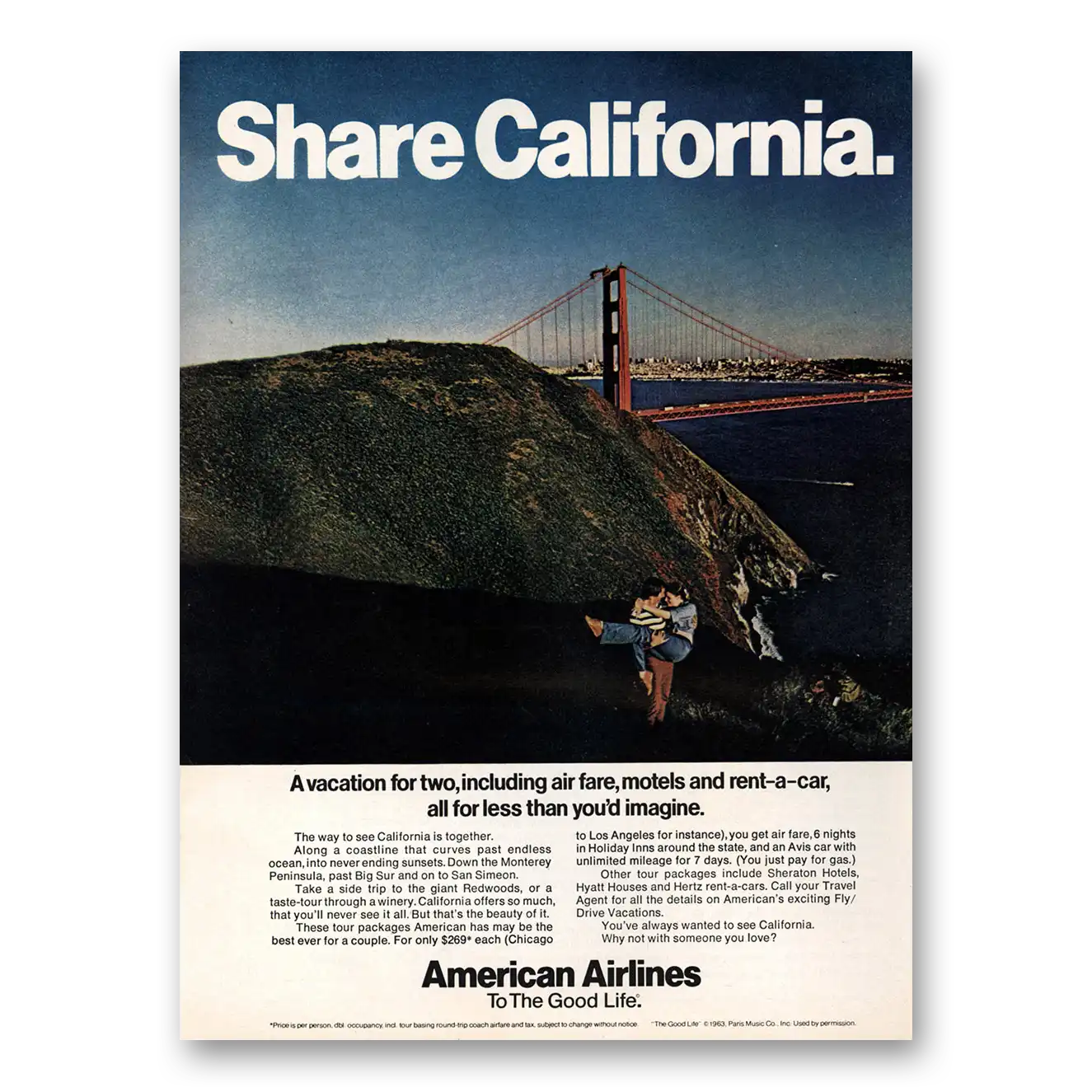 1973 American Airlines Share California Vintage Magazine Print Ad