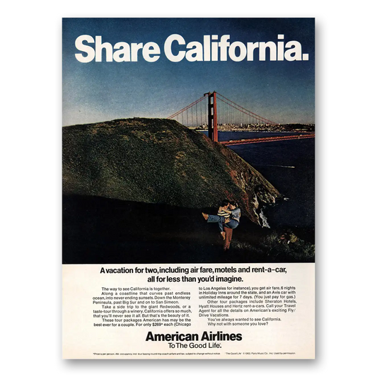 1973 American Airlines Share California Vintage Magazine Print Ad