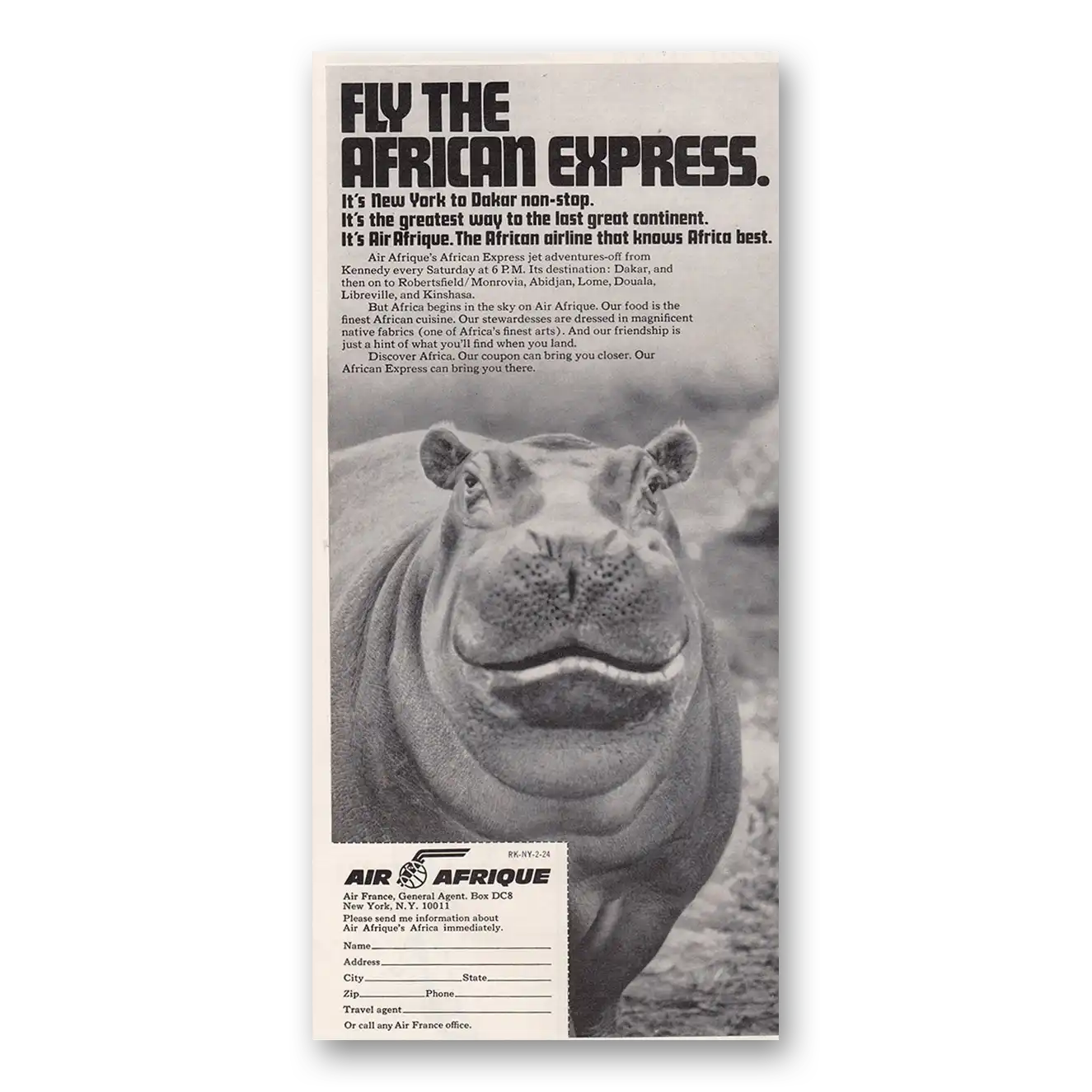 1973 Air Afrique Fly the African Express Vintage Magazine Print Ad