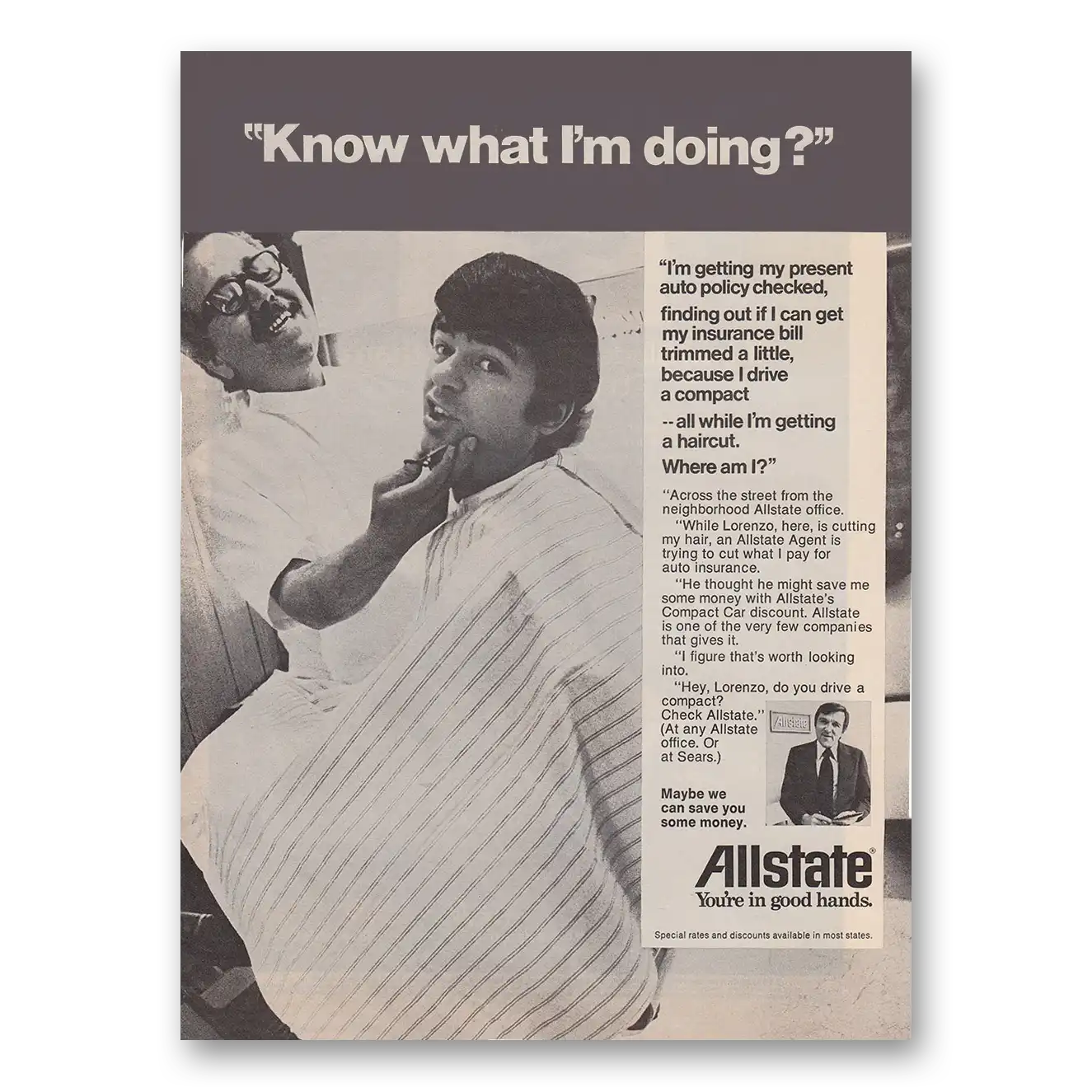 1973 Allstate Insurance Know What Im Doing Vintage Magazine Print Ad