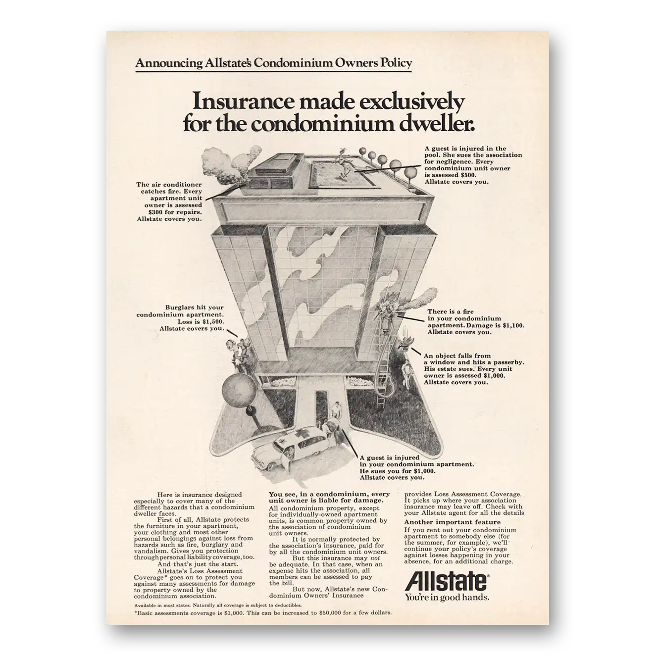 1973 Allstate Insurance Condominium Dweller Vintage Magazine Print Ad