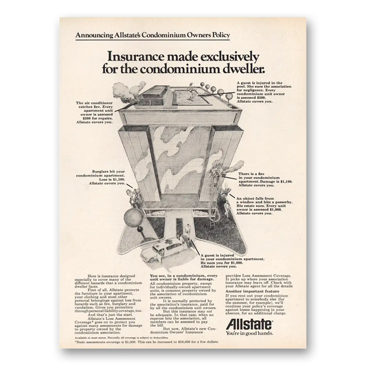 1973 Allstate Insurance Condominium Dweller Vintage Magazine Print Ad