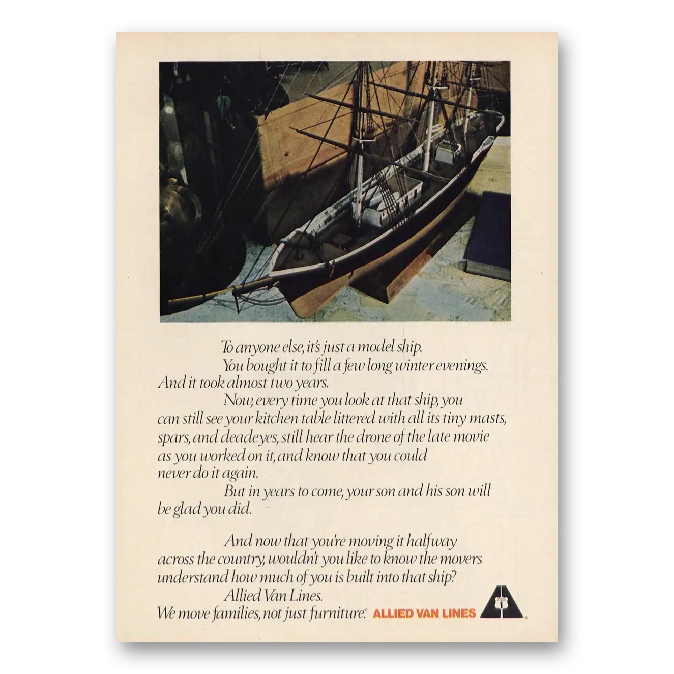 1973 Allied Van Lines To Anyone Else Model Ship Vintage Magazine Print Ad