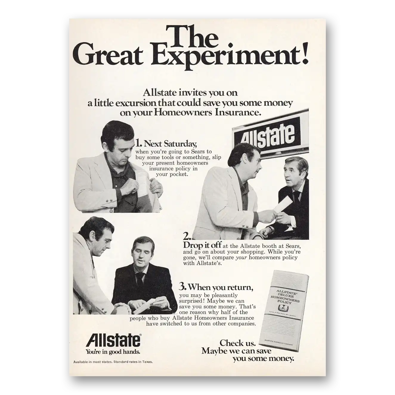 1973 Allstate Insurance Great Experiment Vintage Magazine Print Ad