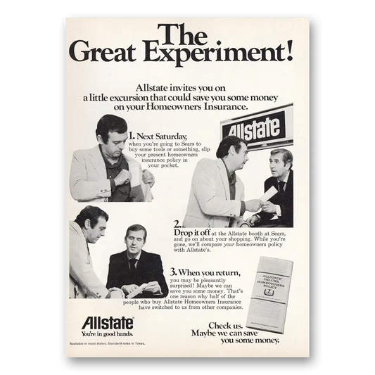 1973 Allstate Insurance Great Experiment Vintage Magazine Print Ad