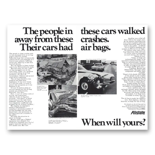 1973 Allstate Insurance People In These Cars Walked Away Vintage Magazine Print Ad