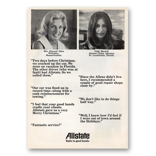 1973 Allstate Insurance Mrs Edward Allen and Vicki Martell Vintage Magazine Print Ad