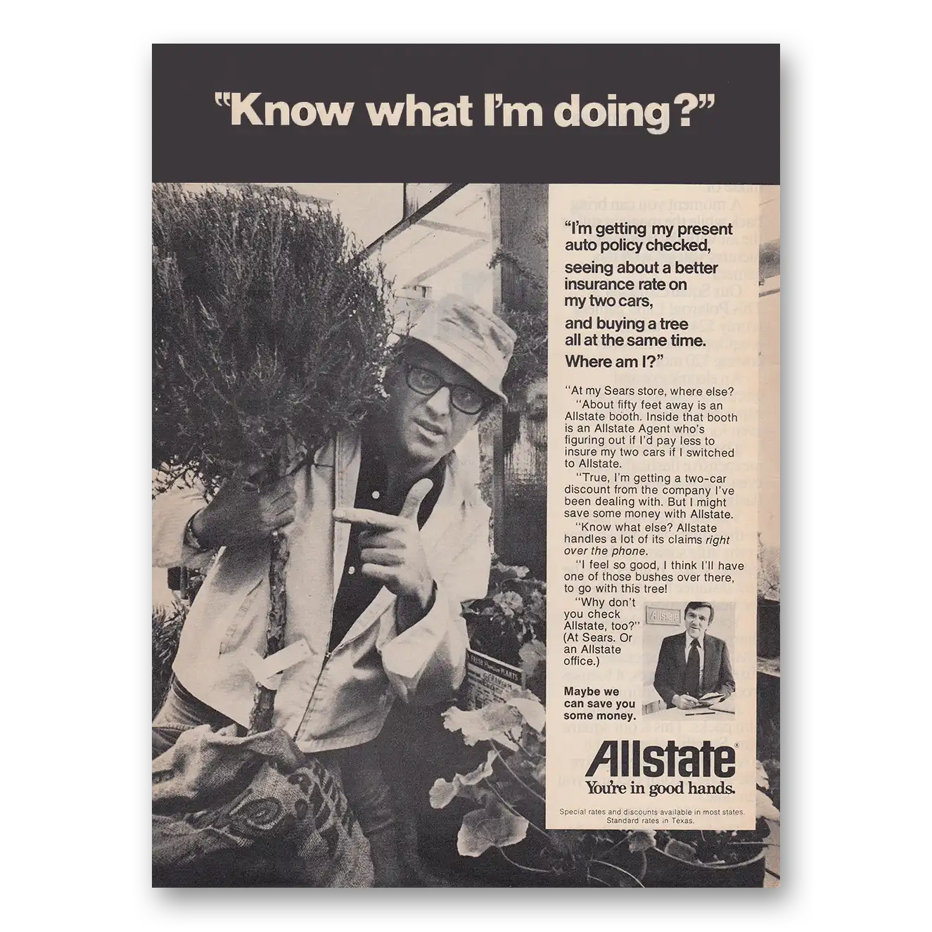 1973 Allstate Insurance Know What Im Doing Plants Vintage Magazine Print Ad