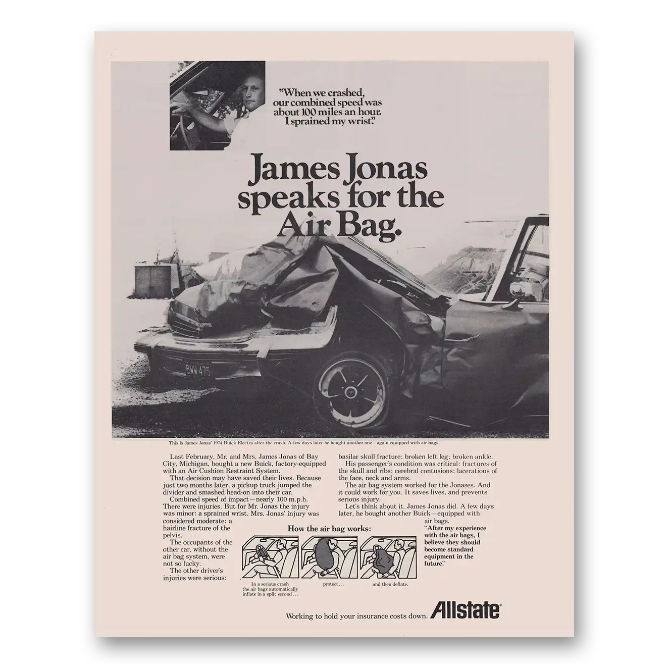 1973 Allstate Insurance James Jonas Speaks for the Air Bag Vintage Magazine Print Ad