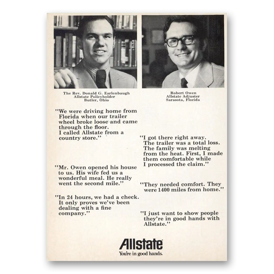 1973 Allstate Insurance Rev Donald G Earlenbaugh Vintage Magazine Print Ad