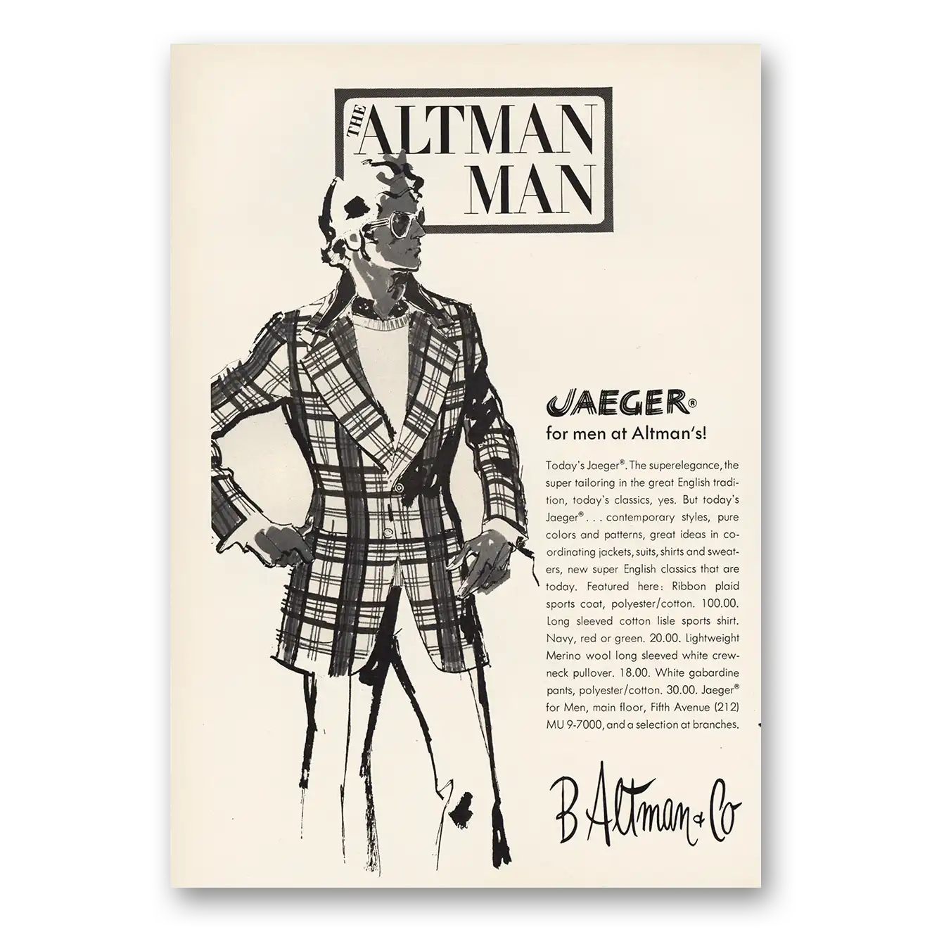 1973 B Altman Jaeger for Men Vintage Magazine Print Ad