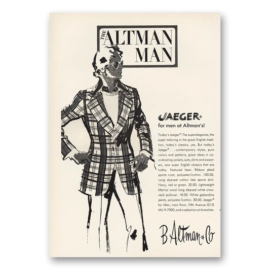 1973 B Altman Jaeger for Men Vintage Magazine Print Ad