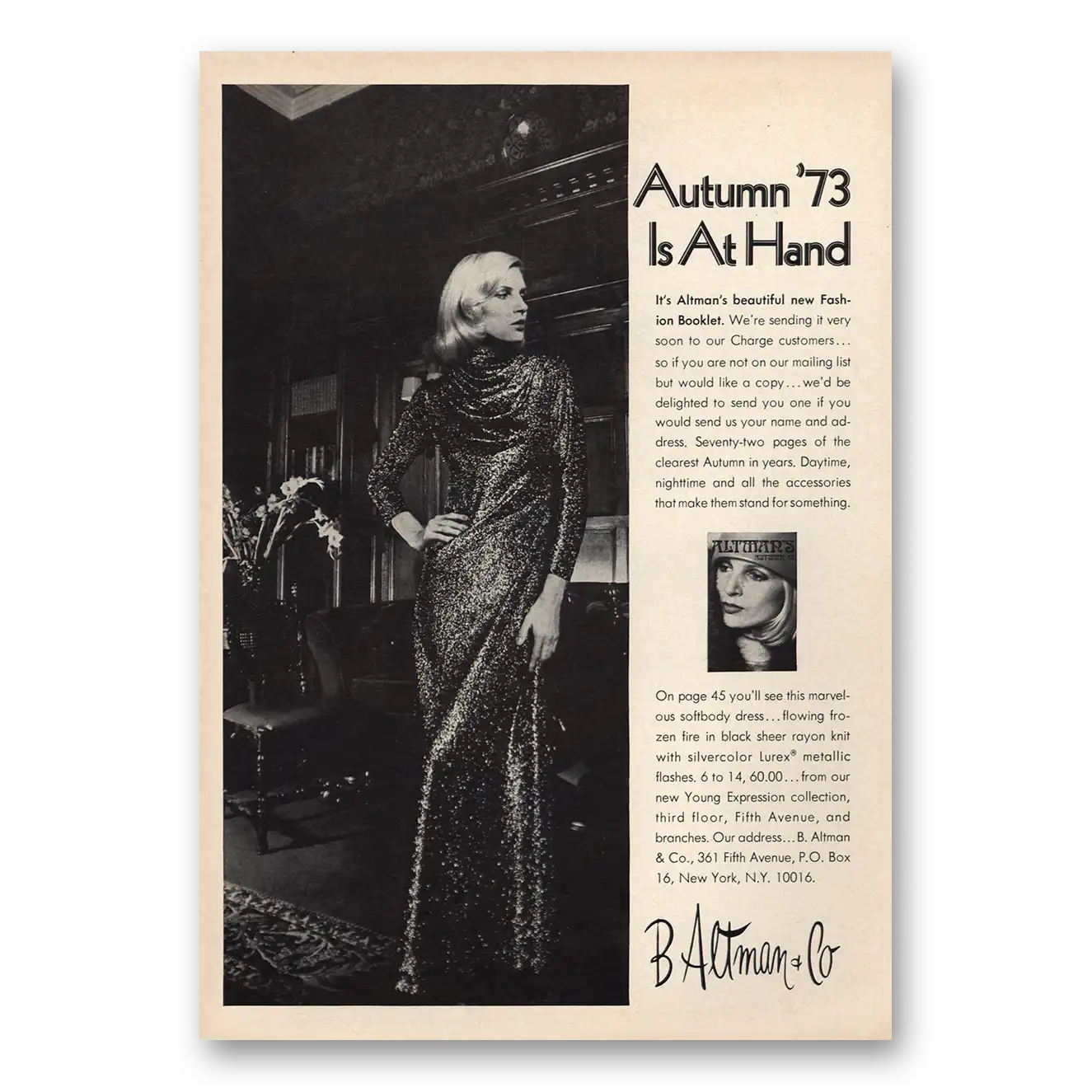 1973 B Altman Autumn 73 Is At Hand Vintage Magazine Print Ad