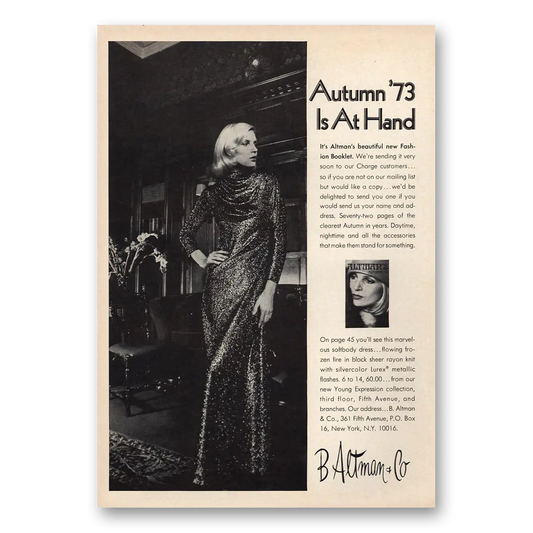 1973 B Altman Autumn 73 Is At Hand Vintage Magazine Print Ad