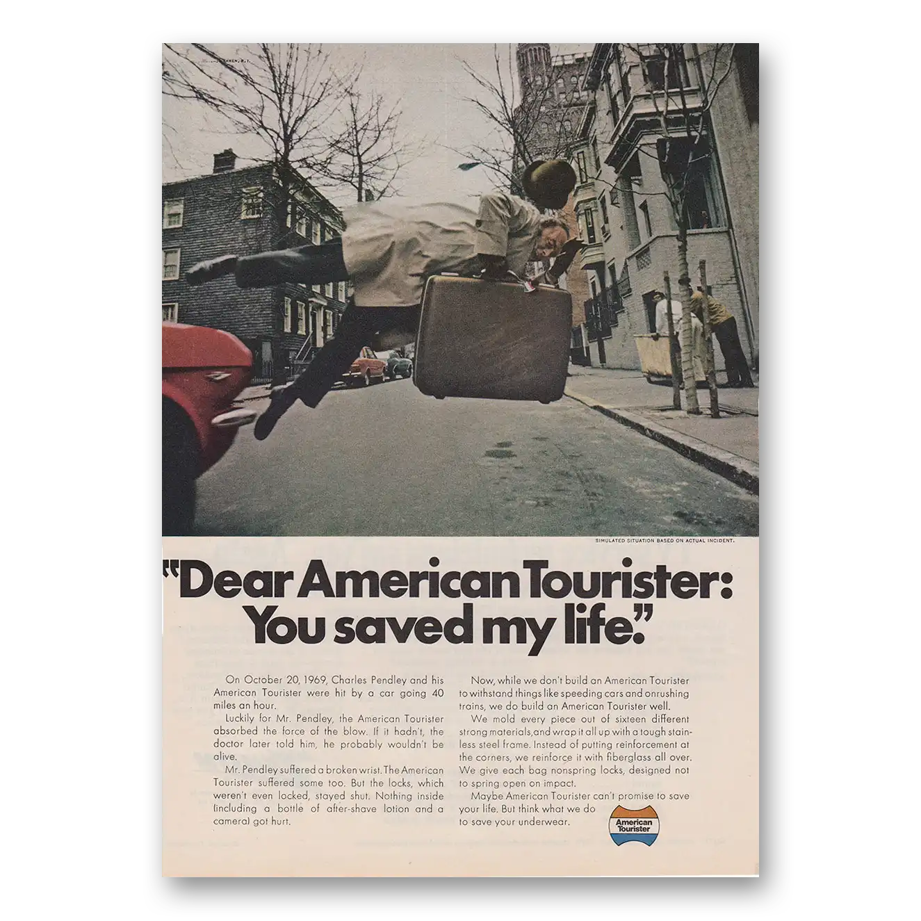 1973 American Tourister Luggage You Saved My Life Vintage Magazine Print Ad