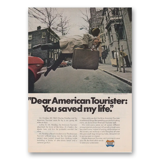 1973 American Tourister Luggage You Saved My Life Vintage Magazine Print Ad