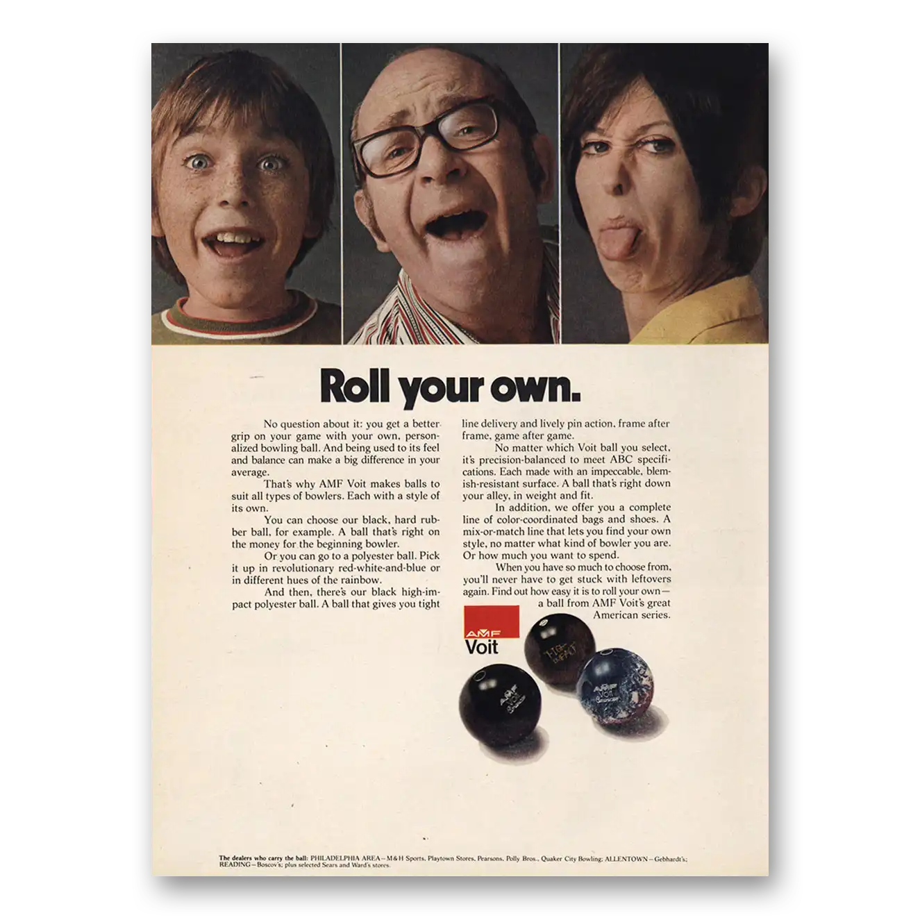 1973 AMF Voit Bowling Ball Roll Your Own Vintage Magazine Print Ad