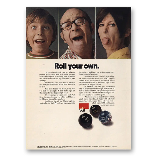 1973 AMF Voit Bowling Ball Roll Your Own Vintage Magazine Print Ad