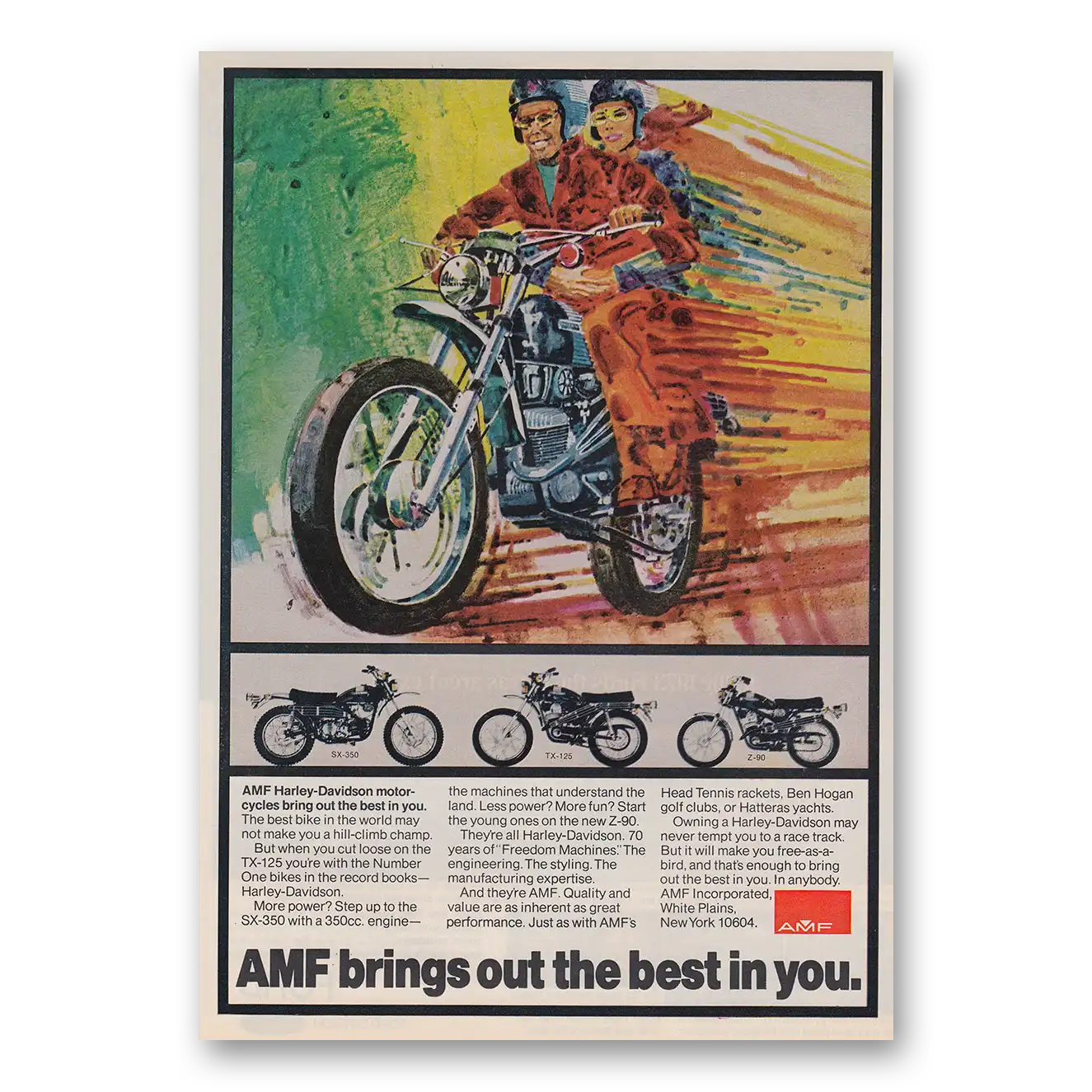 1973 AMF Harley Davidson Motorcycles Best Bike in the World Vintage Magazine Print Ad