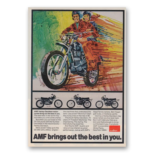 1973 AMF Harley Davidson Motorcycles Best Bike in the World Vintage Magazine Print Ad