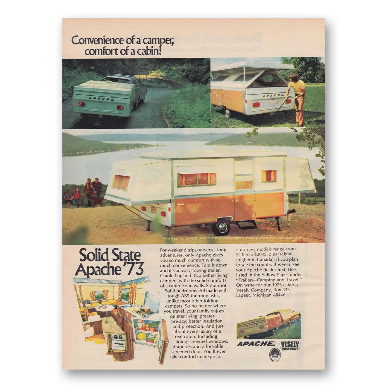 1973 Apache Ramada Camping Trailer Convenience of Camper Comfort of a Cabin Vintage Magazine Print Ad