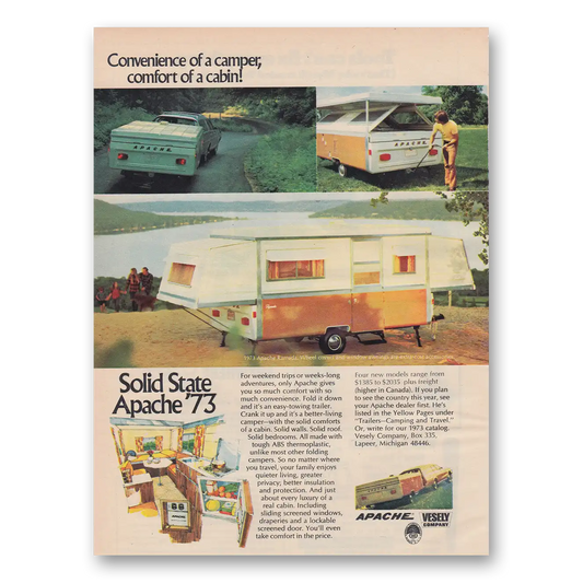 1973 Apache Ramada Camping Trailer Convenience of Camper Comfort of a Cabin Vintage Magazine Print Ad