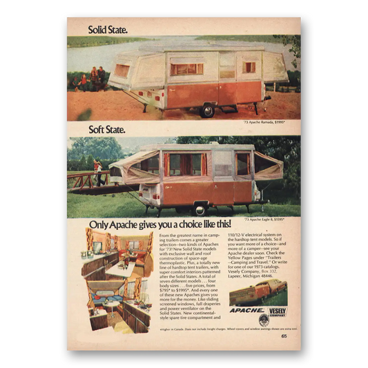 1973 Apache Ramada Camping Trailer Solid State Soft State Vintage Magazine Print Ad