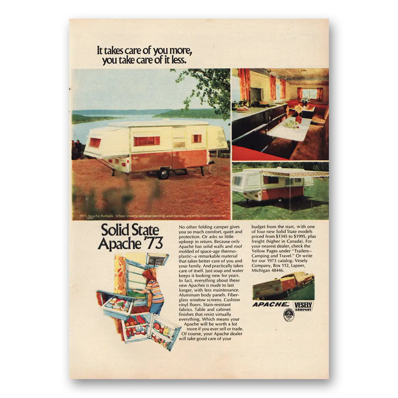 1973 Apache Ramada Camping Trailer Solid State Vintage Magazine Print Ad