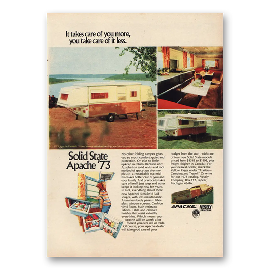 1973 Apache Ramada Camping Trailer Solid State Vintage Magazine Print Ad