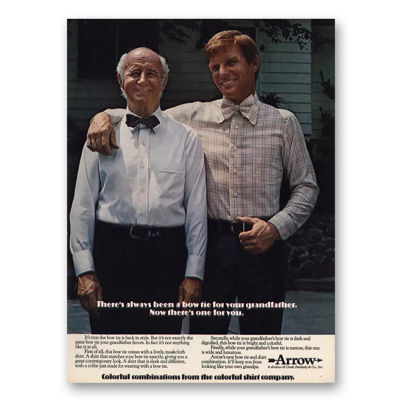 1973 Arrow Shirts Bow Tie for Your Grandfather Vintage Magazine Print Ad