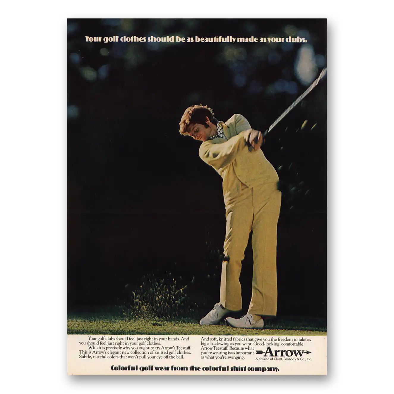 1973 Arrow Golf Clothes Beautifully Made As Dubs Vintage Magazine Print Ad