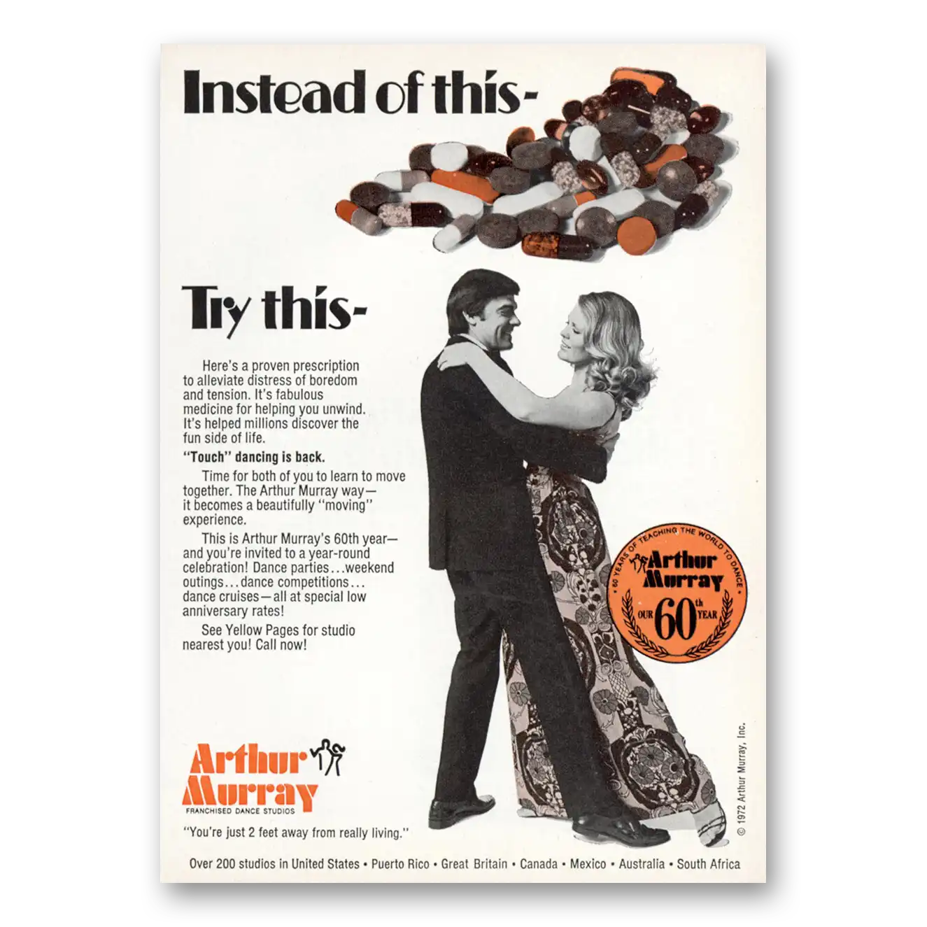 1973 Arthur Miller Dance Studios Instead of This Try This Vintage Magazine Print Ad