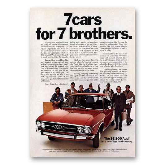 1973 Audi 7 Cars for 7 Brothers Vintage Magazine Print Ad