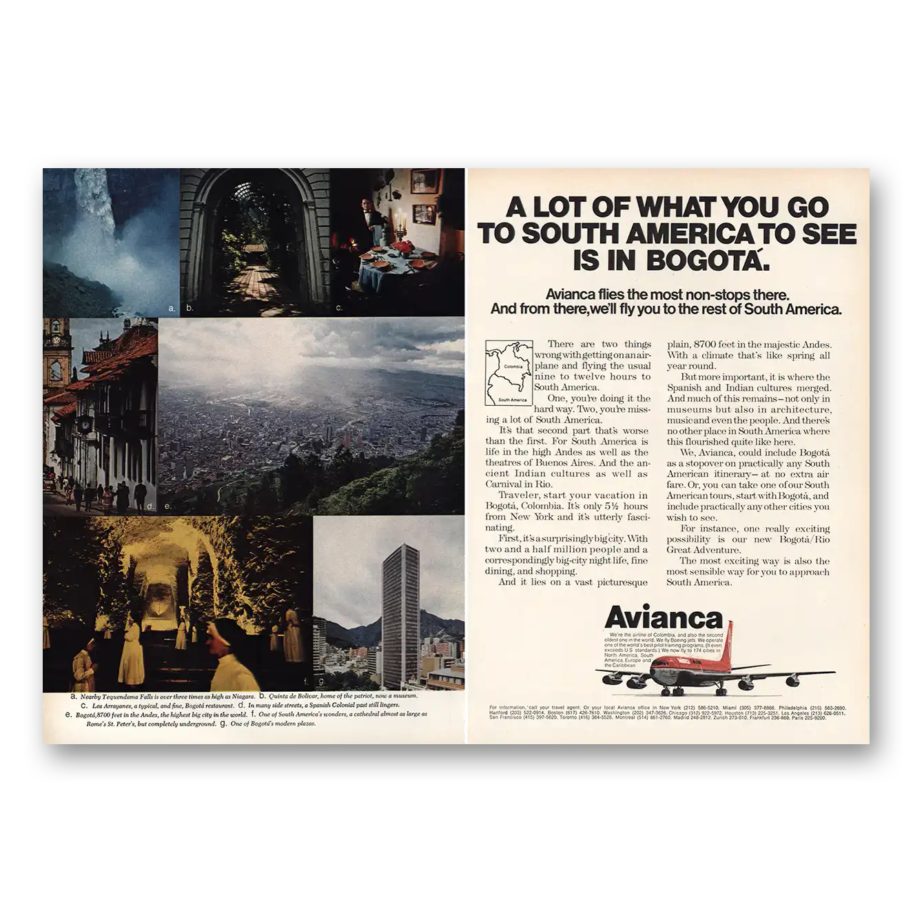 1973 Avianca Airlines Bogota Vintage Magazine Print Ad