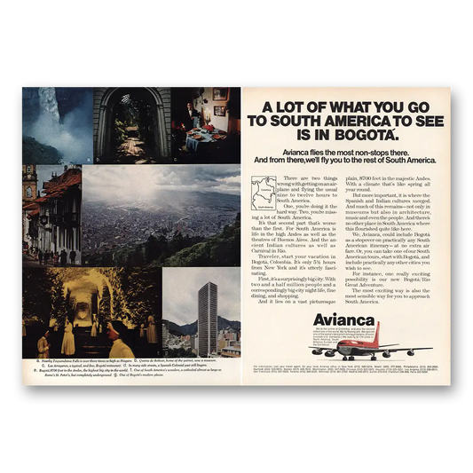 1973 Avianca Airlines Bogota Vintage Magazine Print Ad