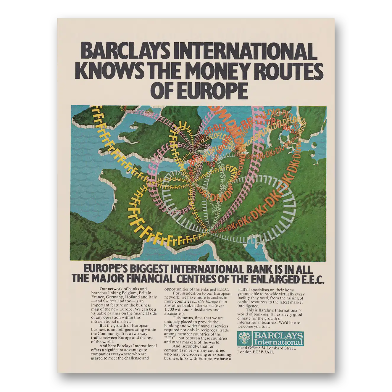 1973 Barclays International Knows The Money Routes of Europe Vintage Magazine Print Ad