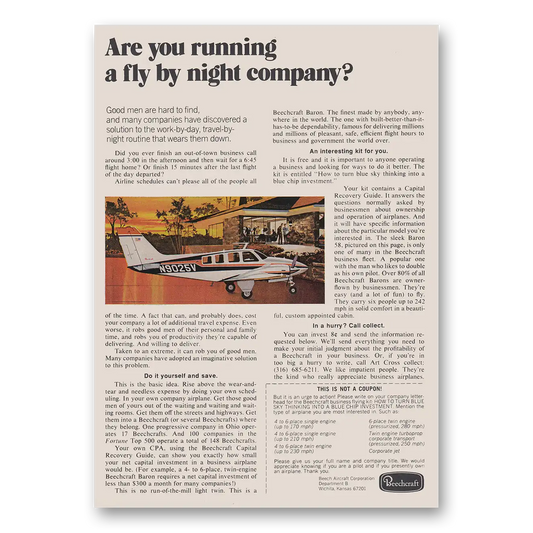 1973 Beechcraft Are You Running a Fly by Night Company Vintage Magazine Print Ad